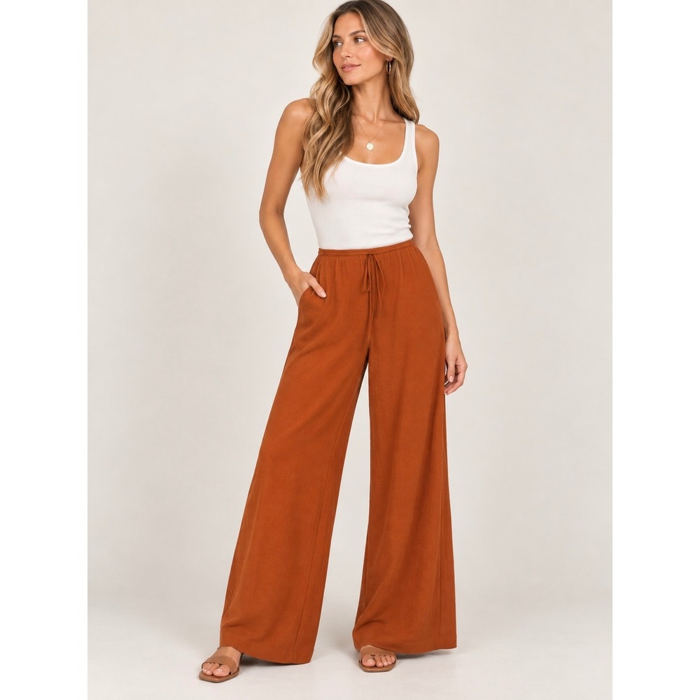 Adrianna Papell Cinnamon High Rise Wide Leg Pull On Pants Womens L NWT